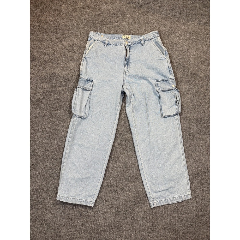 Madewell Low Slung Jeans Womens 31 Cargo Light‎ Wash Blue Baggy Straight Leg